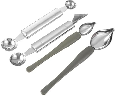 HOMSFOU Set 4 Cucchiai in Acciaio Inossidabile per Decorazione Torte, Cucchiaio per Salsa e Matita da Pittura, Utensili per Buffet e Catering Impugnatura Ergonomica, Strumenti per Arte
