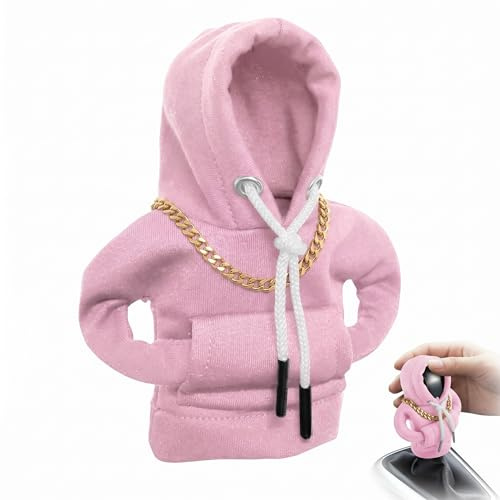 Funda de Sudadera con Capucha para Palanca de Cambios de Coche con Cadena de 25cm, Accesorios Interior Coche Rosa, Funda Pomo Palanca de Cambios Universal para Decoración y Protección