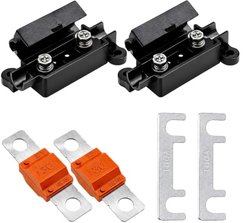 2PCS Midi Fuse Holders +2Pcs 100A E-Type +2Pcs 30A ANS Flat Bolt-Down Fuses | Midi Fuse Holder, Car Fuse Box, Universal High-Current Fuses Kit for Trucks, RVs, Agricultural Machinery & Buses