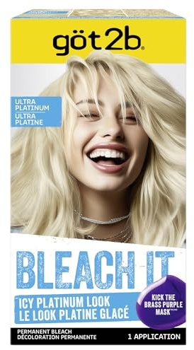 got2b Bleach It Permanent Hair Dye, Ultra Platinum Blonde, 00A, Hair Bleach Kit with Developer and Anti-Brass Purple Mask, Lightens Up to 8 Levels, Gel Formula for Easy Application, 1 Count