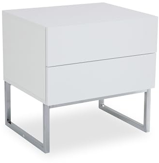 Robas Lund Nachtkonsole weiß hochglanz, Nachtkommode mit Schubladen für Polsterbett Nako Boxspringbett Nachtschrank, BxHxT 50x50x40 cm