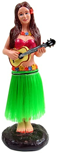 Franchise Figurine Co. Dashboard Hula Girl for Car — 6 Inch 6 Hand-Painted Hawaiian Bobblehead Figurine with Ukulele, Desk Ornament & Gift