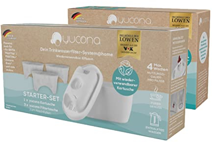 yucona® Filterkartuschen-Set, 6 Monate | Für Brita® Marella® Maxtra pro® | 96% weniger Plastik, Dank austauschbaren Aktivkohlefiltern aus Kokosnussschalen [Made in Germany]
