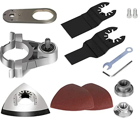 VOBOR Lame per Seghe Multifunzione Tavolo Sabbia, Kit Adattatore Utensile Oscillante per Smerigliatrice Angolare Universale da 100 mm per Legno Pareti(10 millimetri di filettatura)