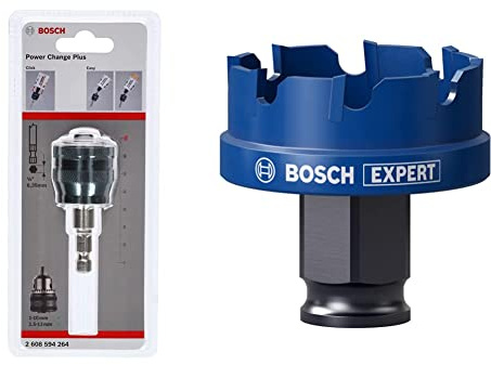 Bosch Professional 1x Power Change Plus Adapter (Aufnahme 3/8“, Sechskant, Ø 8,7 mm) + 1x Expert Sheet Metal Lochsäge (für Stahlbleche, Edelstahlbleche, Ø 35 mm, Zubehör Schlagbohrmaschine)