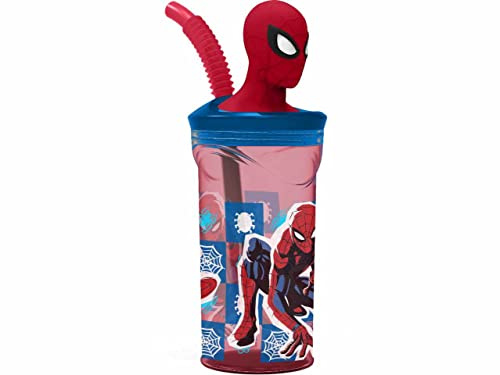 ILS I LOVE SHOPPING Verre 360 ml avec Paille et Personnage 3D pour Enfants Sans BPA Spiderman