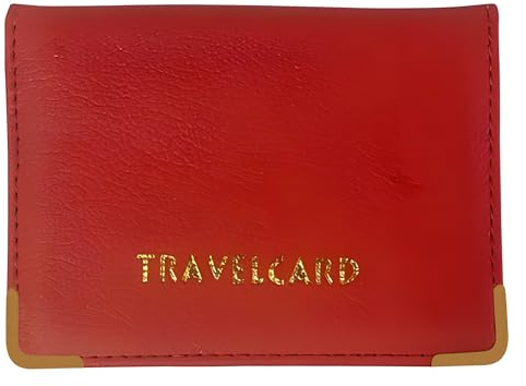FATASH Travel Card Holder, PU Leather Oyster Card Cover, Bus Pass, Rail Ticket, Photo ID Wallet with 4 Pockets, Compact & Slim Unisex RFID Blocking Credit Card Case for Men, Women & Kids - Red