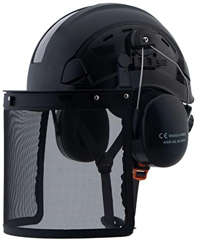 Forestry Helmet with Face Shield and Ear Muffs,LOHASPRO Safety Helmet Chainsaw Forestry Garden Tree Cutting Logging Wood Chopping Work Arborist Climbing OSHA Hard Hat(A3 Black+Face Shield+Earmuff)