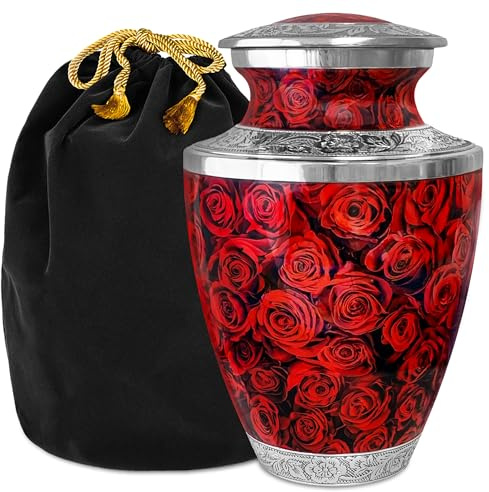 Red Rose Urn for Human Ashes – Large Cremation Urn for Adult Women – Floral Memorial Urn for Display or Burial, Tribute of Eternal Love and Devotion
