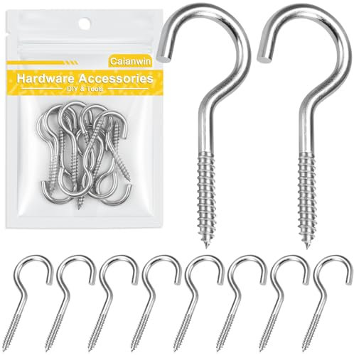 Caianwin Ganci a vite M4 x 50 mm, 10 pezzi, in acciaio inox, per viti a gancio, per interni ed esterni, piante sospese, tazze da tè, chiavi, decorazioni per le vacanze