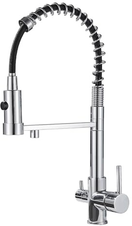 Rubinetto da cucina a 3 vie, con molla a spirale, girevole a 360°, con doccetta estraibile, 3 in 1, per filtro dell'acqua (3 vie (01), cromato)