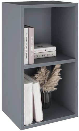 Bookcase, 2 Tier Cube Storage Small Bookshelf, Wooden Shelving Display Unit Freestanding Open Book Shelf for Office, Living Room, Bedroom Furniture, Grey H54 x W30 x D24 cm