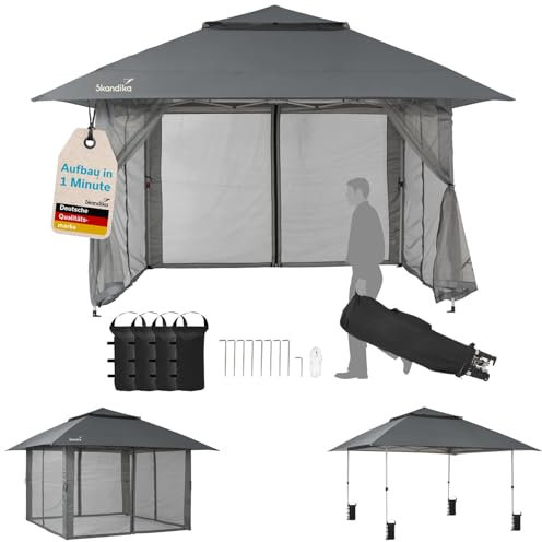 Skandika Pavillon Solvorn 3 x 3 m Plus | Tonnelle Pliable Pop Up, Structure Acier, moustiquaire, 9 m², Hauteur 2,8 m, mécanisme à Une Main, Protection UV 50+, résistant aux intempéries, Ignifuge