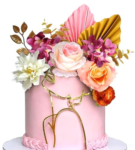 BSITSSS 13PCS Decoracion Tartas Cumpleaños, Flowers Boho Decoración Tarta, Rosa Blanco Artificiales Flores Decoración para Tartas para Cumpleaños, Fiesta de Bodas