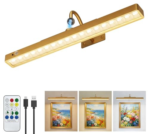 Tanbaby Kabellose Bilderleuchte LED Aufladbare Bild Licht,6000mAh Akku Wandleuchte mit Bewegungssensor, 3CCT dimmbar, Timer, magnetische Plakatbeleuchtung mit Fernbedienung für Galerie, Wohnzimmer