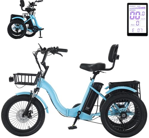 EaThsalL 18 Pollici Triciclo Bici Elettrica A 3 Ruote Pieghevole Elettrica per Adulti con Cestino Portaoggetti Pneumatici Larghi per Adulti Pieghevole, Facile da Scalare capacità di Carico 30 kg