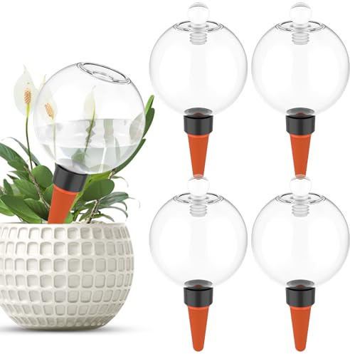 4Pcs Plant Watering Globes,with Lid,500ml Large Capacity Self Watering Bulbs for plants,for Outdoor,Indoor plants,for Vacation,Busy People,Gardening Gifts(transparent)