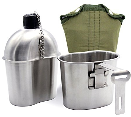 Latinaric Acier inoxydable 1L Gourde Avec 0.6L Coupe Couverture Nylon Vert