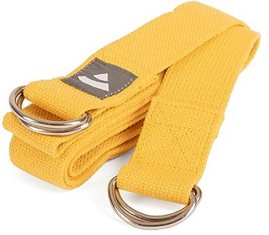 Bodhi Yogagurt 2 in 1 | Yamala Belt aus Baumwolle | Praktisches Yoga Zubehör für Dehnen und Fitness | Waschbarer Carry Strap mit Metallverschluss | Tragegurt für dicke Yogamatten | safran