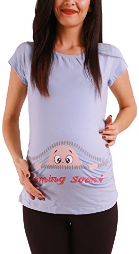 Coming Soon – roligt roligt sött mammamode med motiv mammaskjorta för graviditet t-shirt graviditetsskjorta, kortärmad, Babyblått, L