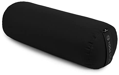 Yoga Studio Yoga Bolster Cushion | EU Organic Buckwheat Hulls Filling | (GOTS Certified) | Removable Washable Organic Cotton Outer Cover | Great for Yoga, Meditation (Black)