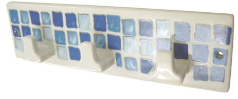 PERCHA COLGADOR GANCHO COLGAR TRIPLE CUBO PARED BAÑO PORCELANA MOSAICO AZUL