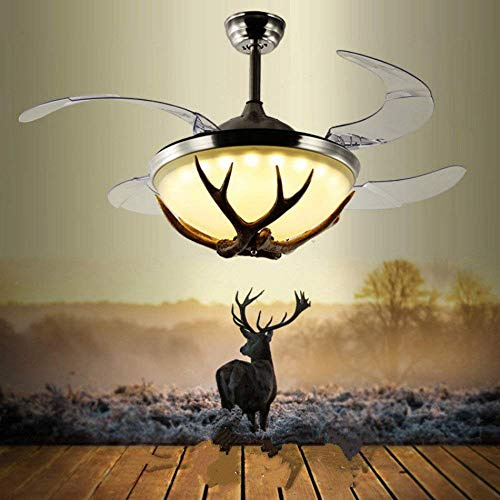 Lighting Groups 42 Invisible Antler Ceiling Fans with LED Light Remote Control 4 Retractable Blades Livingroom Diningroom Fan Chandelier Indoor Ceiling Light Kits with Fans (Bronze)