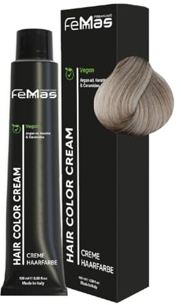 FemMas Haarfarbe Hell Lichtblond Asch Intensiv 10.11 I Creme Haarfarbe mit Arganöl, Keratin & Ceramiden I dauerthafte Haarfärbung oder Tönung für strahlende Farbergebnisse I 100 ml