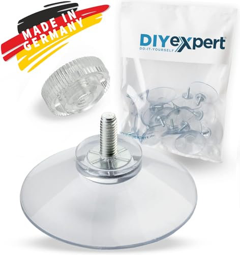 DIYexpert® 20 x ventouses Ø 50 mm avec filetage M4x10mm avec écrous moletés transparent - Fabriqué en Allemagne