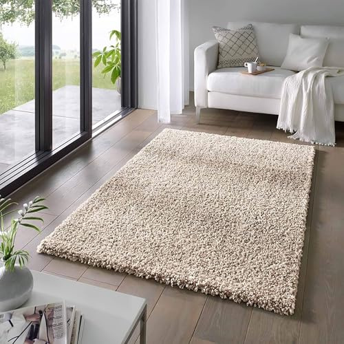 Taracarpet Shaggy Teppich Wohnzimmer Venezia Hochflor Langflor Teppiche modern Beige 250x250 cm