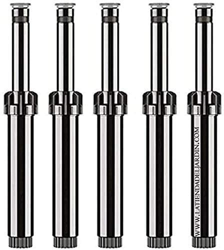 Suinga Pack 5 DIFUSOR ASPERSOR de riego 5,2 metros, Altura emergente 10 cm, Altura total 18,4 cm, rosca 1/2, Angulo ajustable 0-360º