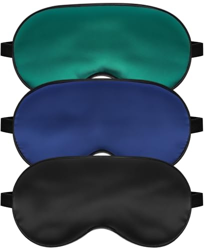 Silk Sleep Mask, Blackout Sleeping Eye Mask with Adjustable Strap 3 Pack