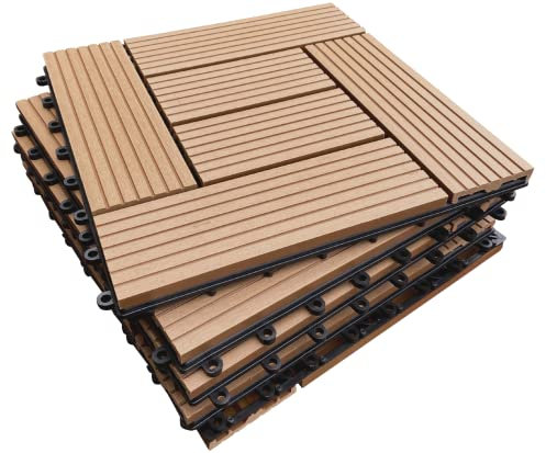 CLICK-DECK Composite Decking Tiles 30x30cm Interlocking Outdoor Deck Tiles | Patio, Balcony, Roof Terrace & Hot Tub | Easy Installation | Low Maintenance, Weather-Resistant (72 Tiles, Teak Mosaic)