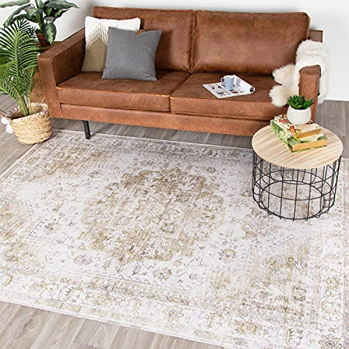 FRAAI | Home & Living Teppich Vintage - Lago Grün Creme - Baumwolle, Polyester - Flachgewebe - Vintage - Orientalisch - Wohnzimmer, Esszimmer, Schlafzimmer - Carpet