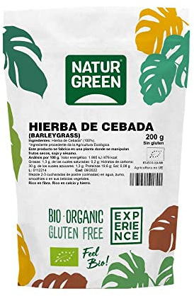 NaturGreen - Hierba De Cebada, Barleygrass, Jugo De Cebada En Polvo, Ecológico, Omega 3 Y Omega 6, 100% Vegano, color Verde, Pequeño, 150 g
