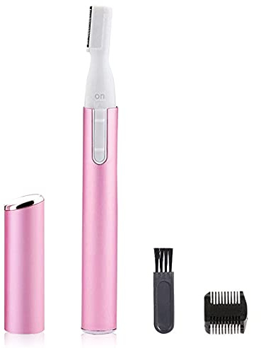 LAIKME Electric Eyebrow Trimmer for Women, Facial Hair Razor Removal for Men, Mini Epilator for Bikini, Remover for Face, Chin, Peach Puzz, Lips, Body, Arms, Legs, Battery Operated (Pink)