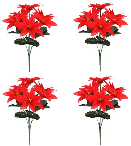 RNSUNH 4 Stück künstlicher Weihnachtsstern, Blumenstrauß, Weihnachtsstern, Blumenstrauß, Seide, Weihnachtsstern, Blumen für Zuhause, Garten, Innen- und Außenbereich, Weihnachtsdekoration