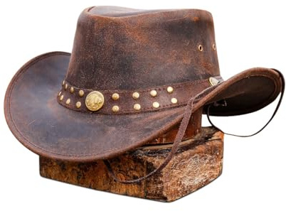 Leather Cowboy hat Worn as Outback hat Western Vintage Australian Hats for Men & Women (US, Alpha, X-Large, Dark Brown)
