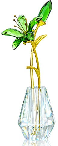 Kristall Calla Lilienstrauß Statue mit Kristallvase, grüne Blumen mit goldenen Metallstielen, geeignet für die Dekoration von Hochzeiten zu Hause