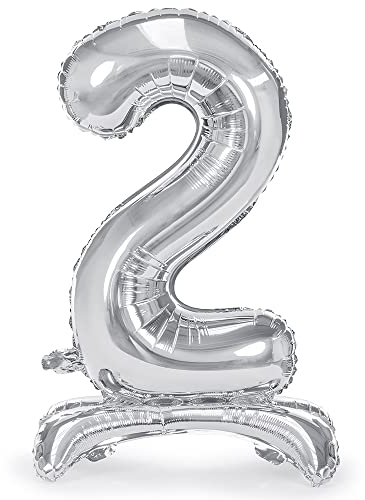 Folienballon Zahl 2 Silber stehend 70 cm Luftbefüllung