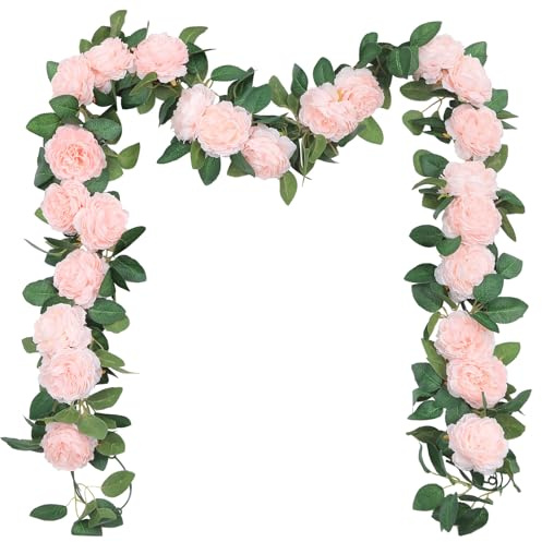 SHACOS 3 Pezzi da Ghirlanda di Peonie Fiori Artificiali, 200cm Fiori Finta Rampicante Viti Appese Fiori di Seta Ghirlanda di Fiori Finti per Decorazioni da Nozze Giardino Casa Muri, Rosa Chiaro