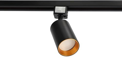 EDO NALGA Tc Proyector monofásico, Sistema SEVA, Proyector de carril orientable y basculante, Foco LED, Lámpara de techo, Sistema de carril,GU10, negro-oro, Foco NALGA Tc EDO777508