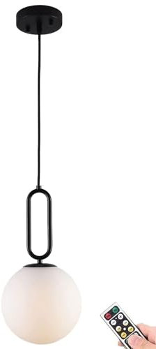 KEFA Lampada a sospensione non cablata a batteria, stile moderno di metà secolo, senza fili, con telecomando e lampadina dimmerabile, per cucina, isola, soggiorno, camera da letto, bar, sala da pranzo