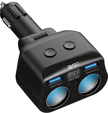 BYGD Cargador Coche Carga Rápida, 12V/24V USB Tipo C Cargador Coche，Cargador Mechero Coche QC 3.0 para GPS, iPhone, Android (2 Ports)