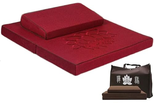 Zafu Zabuton Meditationsset bestehend aus Zafu Meditationskissen und Zabuton Matte für Sitzmeditation und Yoga mit Abnehmbares Reißverschluss-Design (Mönchsrot,60 * 60cm)