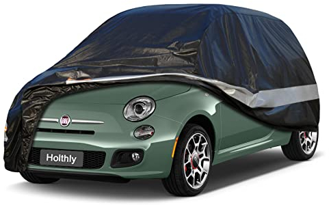 Holthly Bâche Voiture Extérieur à 10 Couches, Housse Protection Voiture 100% Étanche Anti UV Soleil Anti Rayure, Bâche pour Citadine Fiat 500, Renault Twingo, Peugeot 108, etc. C1 Noir