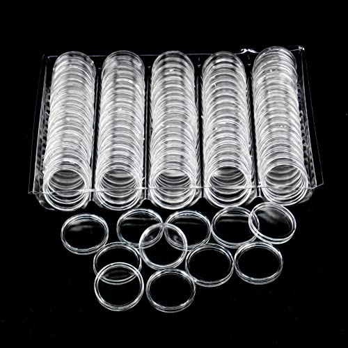 100-pack 25 mm myntkapsel, klar rund plast myntbehållare kapsel, uppsamlingstillbehör behållare för mynt eller NFC-tagg