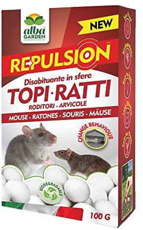 Albagarden - Repellente per Topi - Disabituante in Sfere di Cellulosa per Ratti Talpe Piccioni - Dissuasore Naturale Alternativa A Trappola Ultrasuoni E Veleno Per Topi x 100 gr