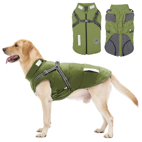 Manteau Chien avec Harnais Intégré, Manteaux d'hiver pour Chien Chaud en Polaire Impermeable, Veste Hiver avec Réfléchissante pour Petits, Moyens et Grands Chiens