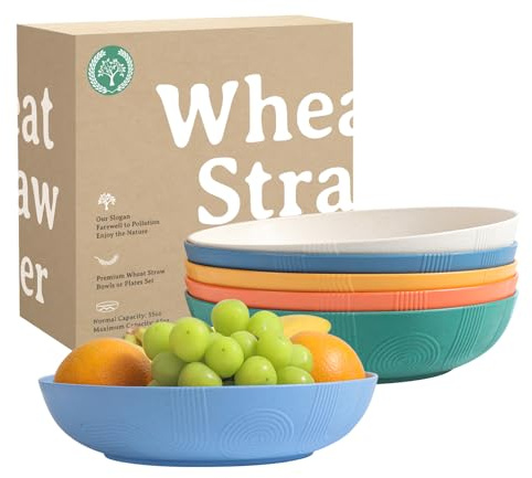 Homienly Salad Bowls, 60 OZ Large Salad Bowls for Kitchen, Wheat Straw Bowl Set of 6, Unbreakable Microwave and Dishwasher Safe Bowl for Camping, Outdoor, Serving Bowl Set for Dinner, Fruit (Multi)